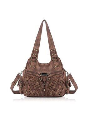 Brown PU Leather Large Hobo Shoulder Bag Women Tote Crossbody Purse Handbag